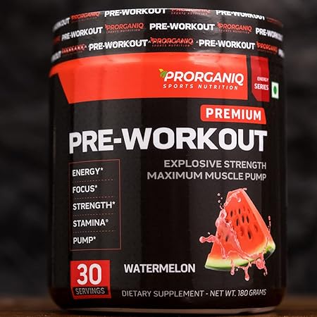 Prorganiq Pre Workout | Best Pre Workout Supplement in India | Strongest  Pre Workout Powder Drink for Men & Women | 30 Servings (Watermelon)