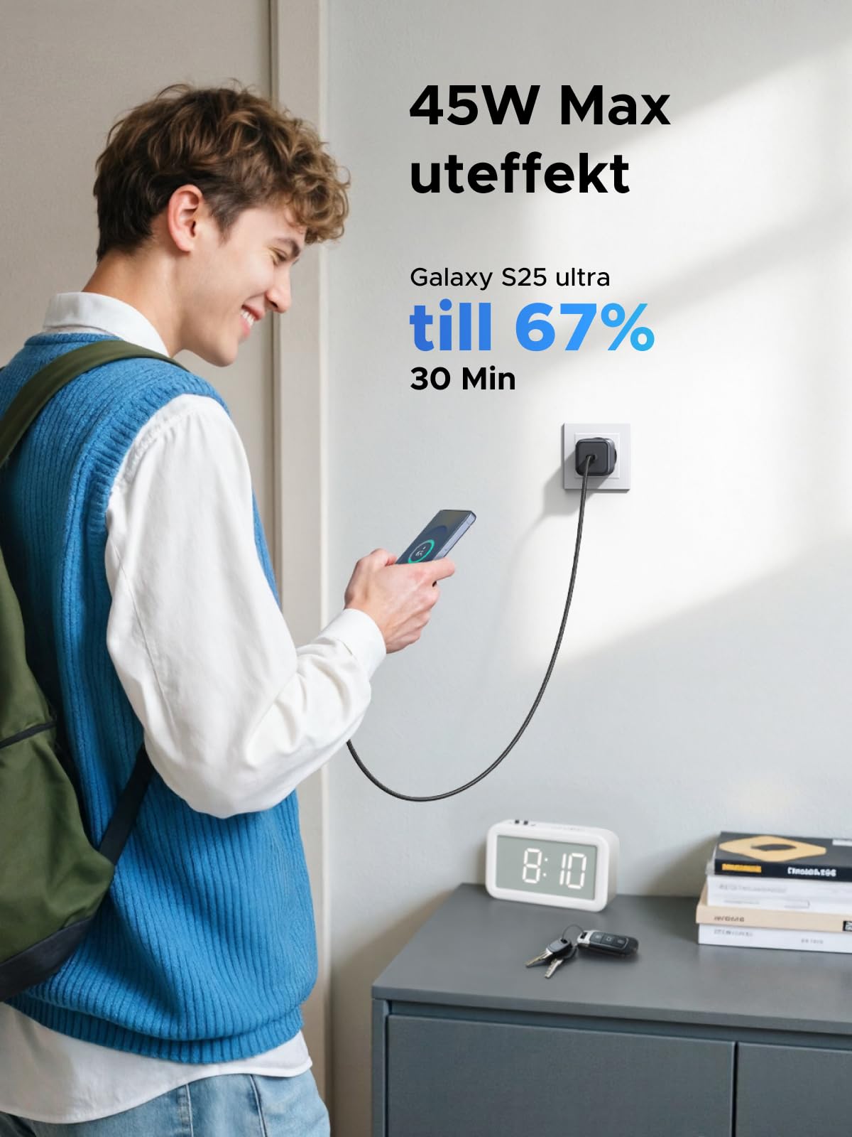 Ładowarka UGREEN USB C 45W PPS zasilacz GaN Charger PD szybka ładowarka kompatybilna z Galaxy S25 Ultra, S24, iPhone 16 Pro Max, MacBook, iPad Pro, Tab A8, Pixel 9, HomePod