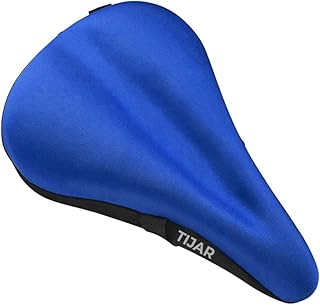 TIJAR® Bike Seat Saddle Gel Cover and Rain Cover, Wide Gel Soft Pad, One Size Suitable for All Bikes, Spin Classes (Blue)