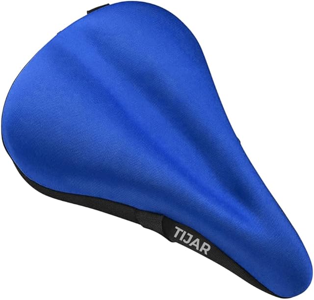 TIJAR® Bike Seat Saddle Gel Cover and Rain Cover, Wide Gel Soft Pad, One Size Suitable for All Bikes, Spin Classes (Blue)