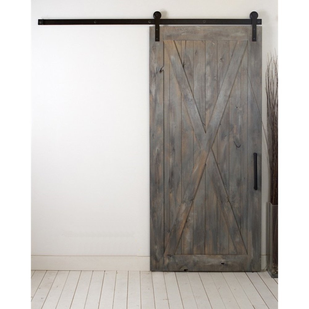 WINSOON Sliding Barn Door Hardware Kit 5/6/8/10/12/13/15/16FT Single Wood Door Closet Track Roller Set Straight Design Black(10FT Single Door Kit)