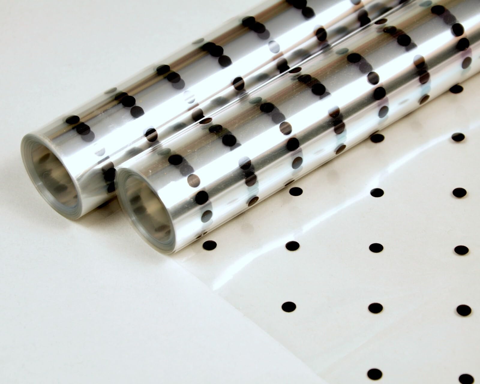 Cellophane Wrap Hamper Florist Film - 800mm Wide x 10m Long - 2 Rolls (20m) - Black Dot | Wrapping Paper & Gift Wrap for Bouquets, Baskets & Hampers – Supplied On a Roll with No Cardboard Core