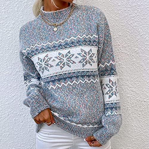 Women's 2026 Fall Winter Tops Christmas Snowflakes Half Turtleneck Knitted Pullover Sweater Holiday Vacation Tops - Image 2