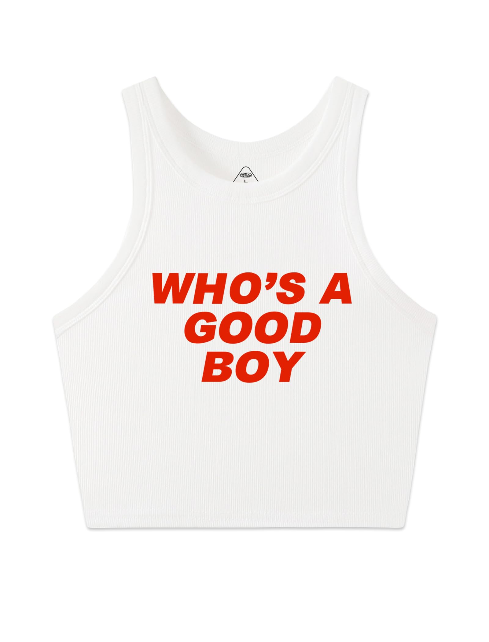 Y2K Crop Tank Top - Who's Sleeveless Round Neck Tight Fit Tank: White Small Short