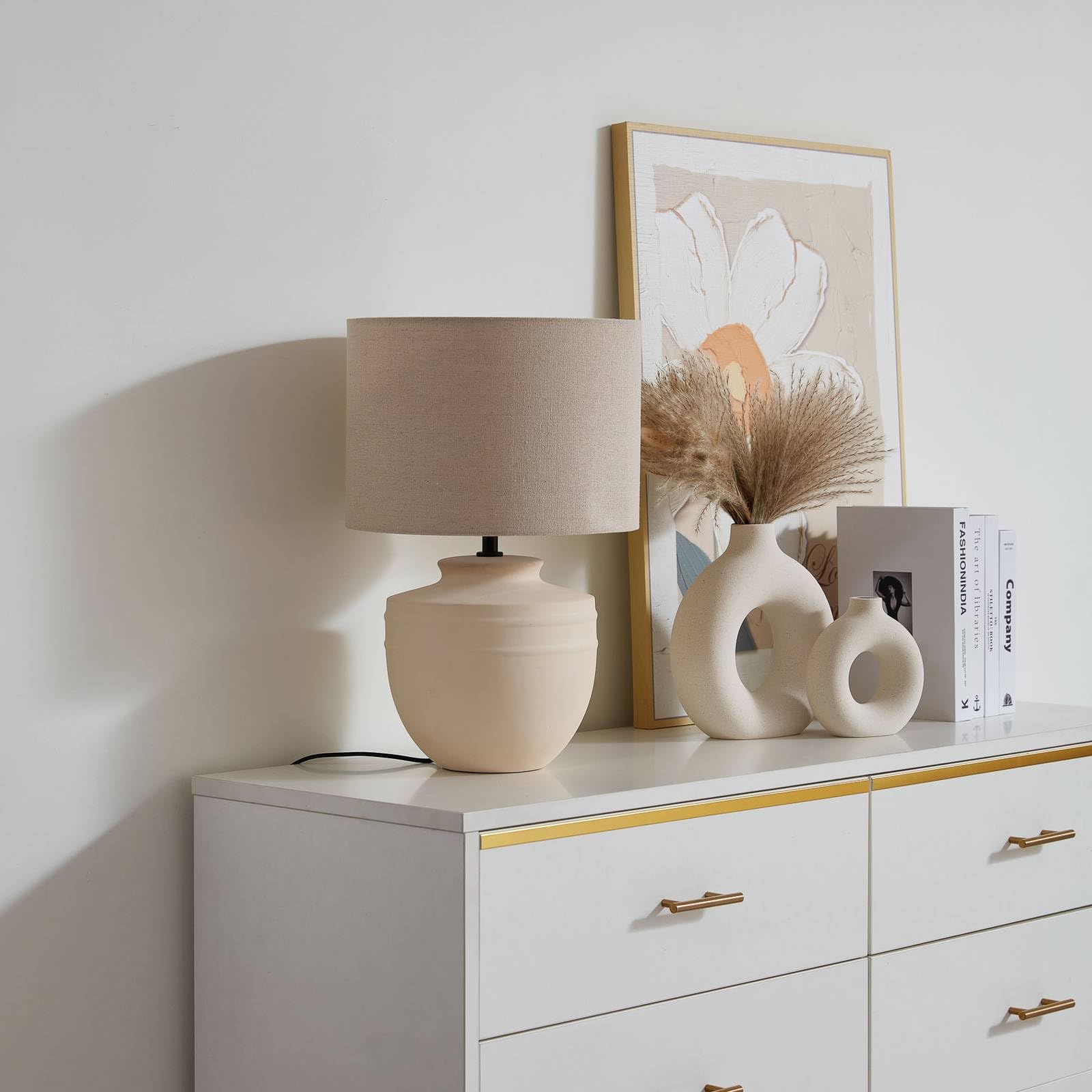 Lindby Tischlampe Thalassia in Creme aus Keramik (1 flammig, E27) - Tischleuchte Schreibtischlampe Nachttischlampe Flurleuchte