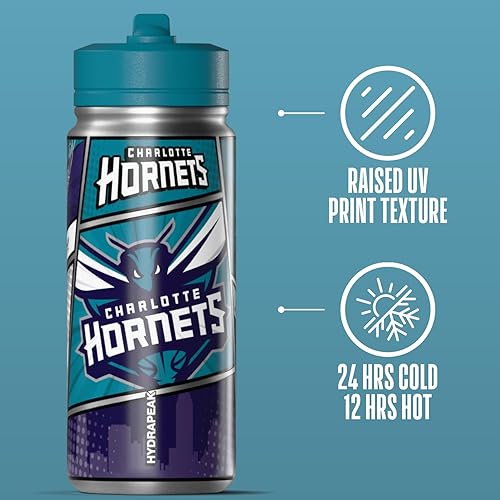 Miniatura 26 de Hydrapeak x NBA Los Angeles Lakers Botella de agua de 591 ml de acero inoxidable, botella deportiva con doble pared aislada con licencia oficial,