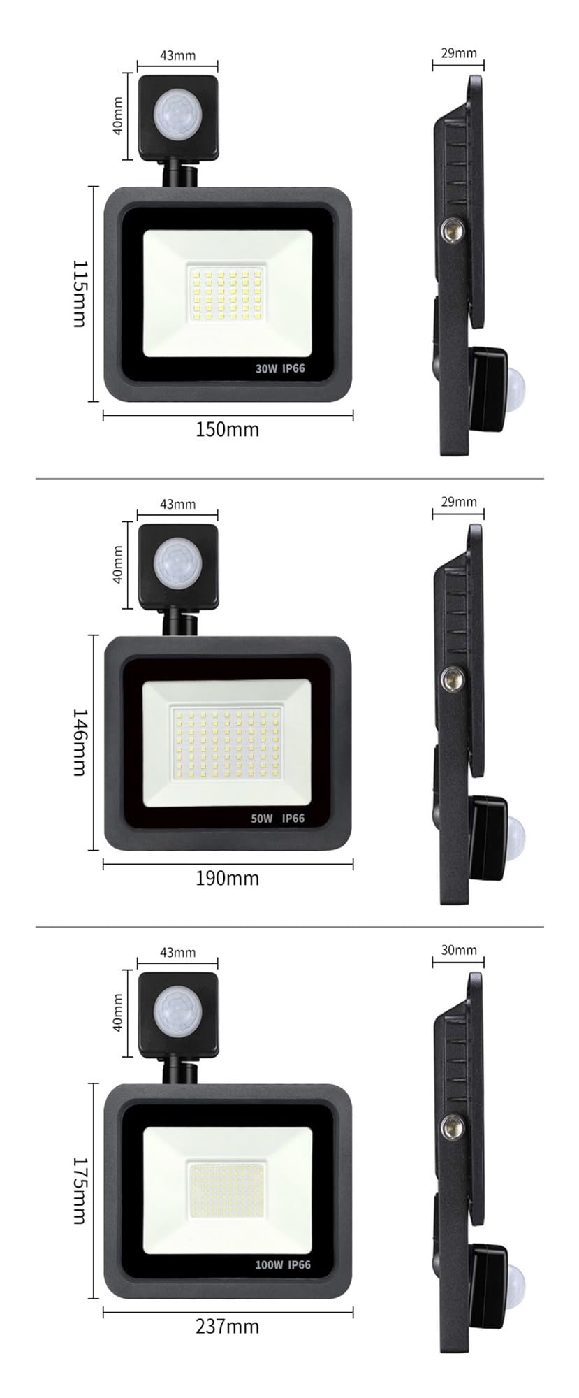 Światło robocze LED Czujnik ruchu PIR LED światło halogenowe zewnętrzne wodoodporne reflektory 100W 50W 30W 20W 10W reflektor ścienny oświetlenie zewnętrzne z wodoodporną konstrukcją(Warm light-3000K,