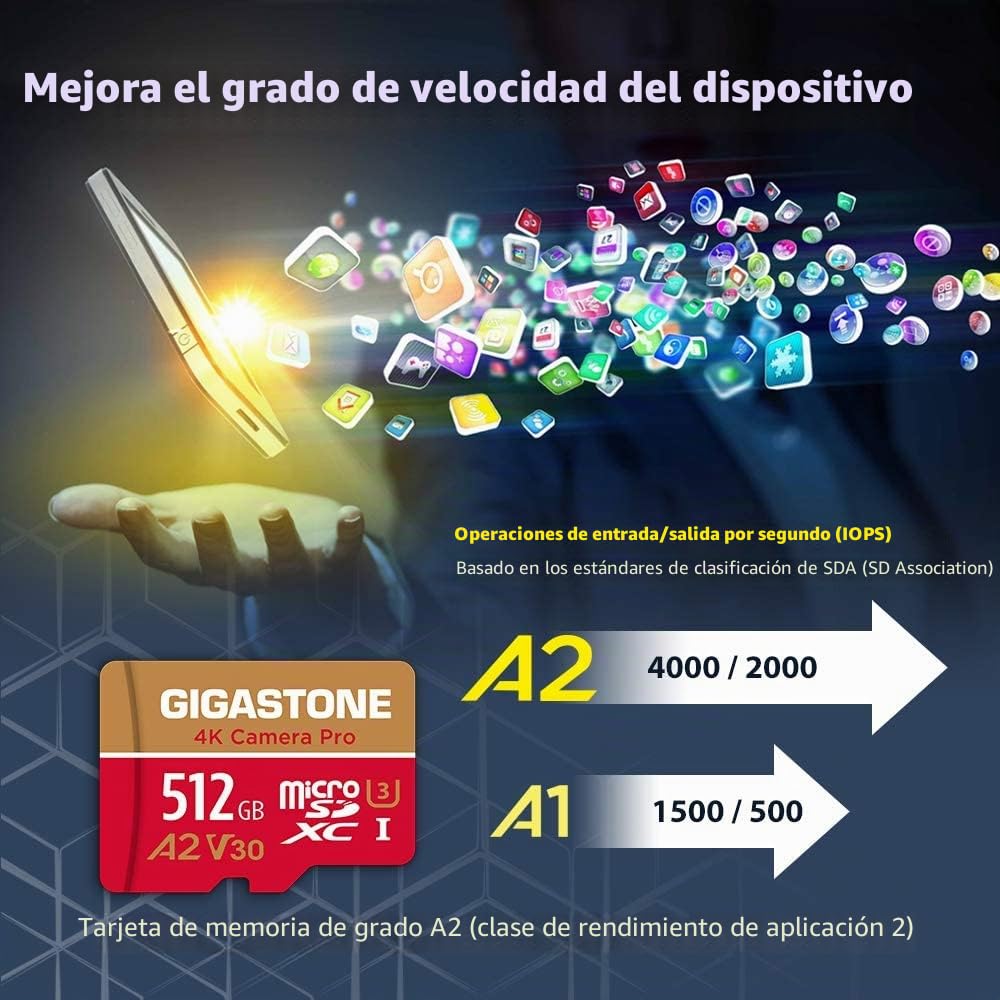 [Recuperación de Datos Gratuita de 5 años] Tarjeta Micro SD Gigastone de 512 GB, grabación de Video 4K para GoPro, cámara de acción, dji, Drone, Nintendo Switch, R/W hasta 100/60 MB/s Tarjeta de
