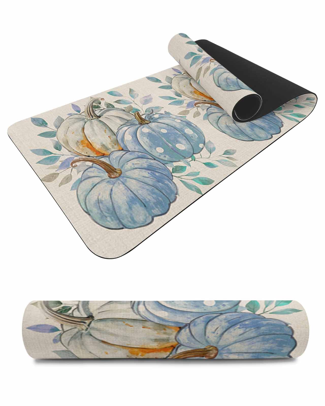 Debedcor Heat Proof Table Pads Waterproof Decorative, Turquoise Pumpkins Non-Slip Table Countertop Protector, Thanksgiving Eucalyptus Leaves Insulation Mat for Kitchen Room, 40 x 12 Inches