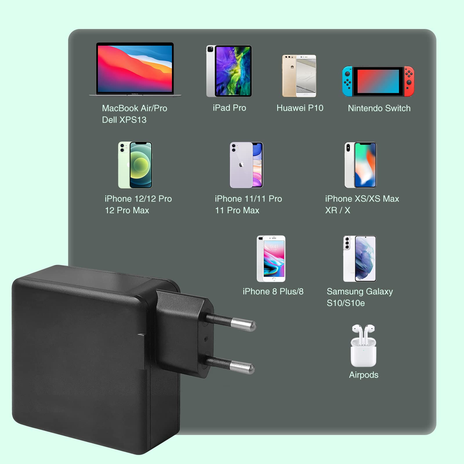 DTK USB C laptop oplader 120W met 4 poorten Oplader PD Lader met GaN Tech Compatibel met voor MacBook, iPhone 13 12 11, iPad, Dell XPS 15, Galaxy S22, S21, Switch, MagSafe Wit