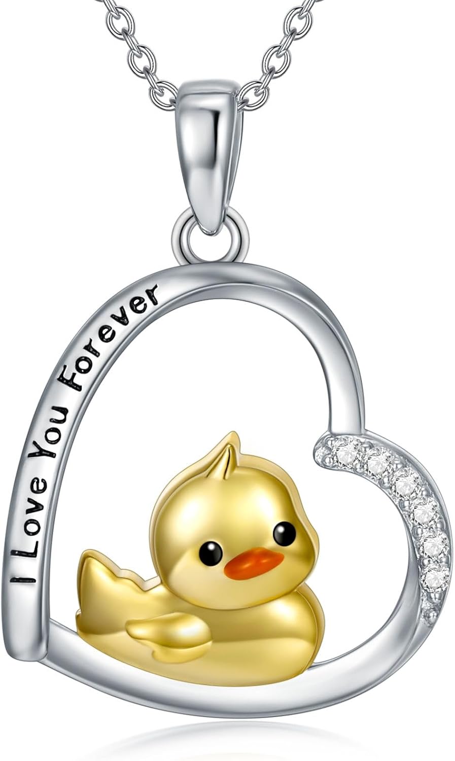 Diamond Duck Necklace for Women 925 Sterling Silver Duck Heart Pendant with Lab Grown Diamond Jewelry Gifts