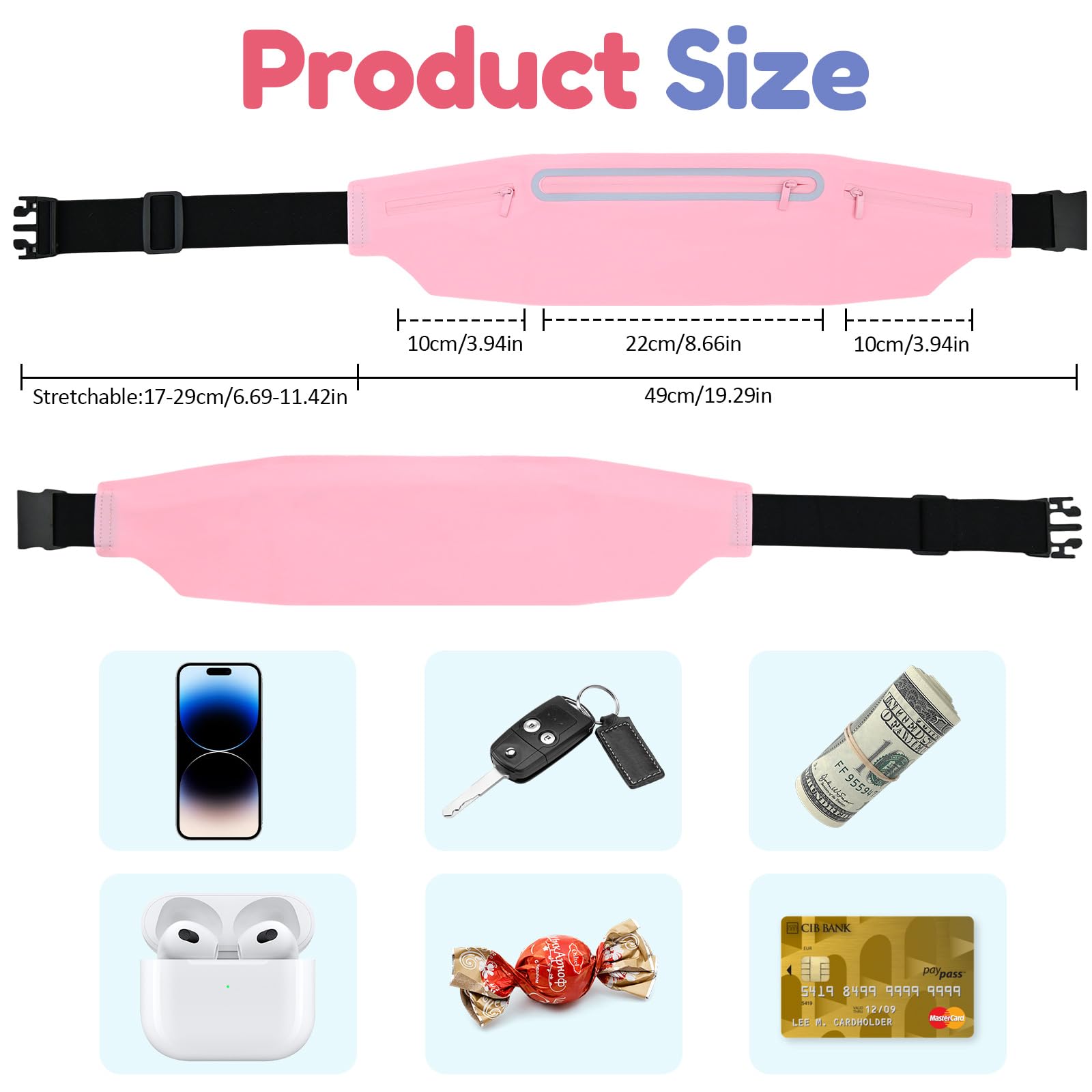 3 riñoneras delgadas para correr para mujeres y hombres, cangureras reflectantes para correr, caminar, ciclismo, camping, gimnasio, Rosado, Talla única, Riñonera