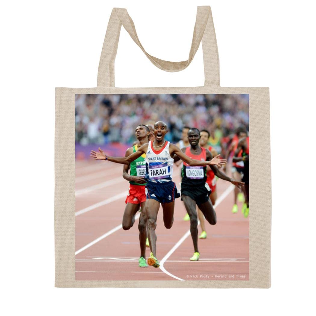 Mo Farah - A Nice Graphic Cotton Canvas Tote Bag FCA #FCAG775735, Natural, 15X16