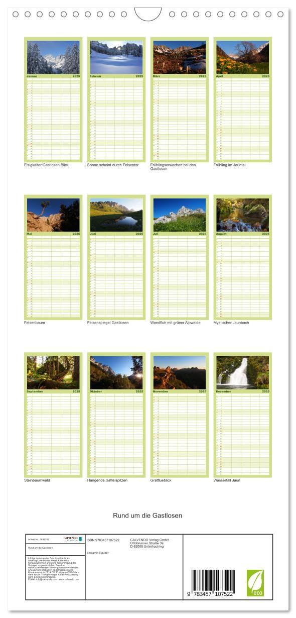 Familienplaner 2025 - Rund um die Gastlosen mit 5 Spalten (Wandkalender, 21 cm x 45 cm), CALVENDO: Faszinierende Augenblicke bei den Gastlosen (CALVENDO Orte)