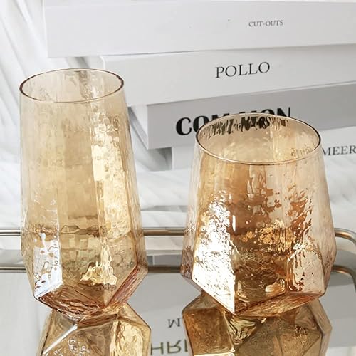 Miniatura 5 de Copas de vino ámbar vintage, juego de 2 copas de vino de tallo largo, copas de champán, copas de copa sin plomo, elegantes copas de vino ideales