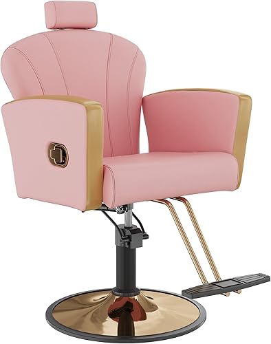 Miniatura 40 de KIGOTY Silla de salón para estilista, silla reclinable con bomba hidráulica, sillas giratorias de 360 grados con reposapiés y reposacabezas