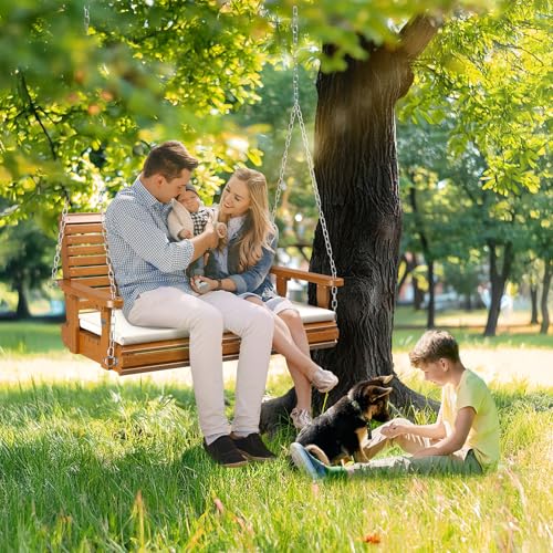 Image of VINGLI 4 FT Heavy Duty Porch Swing with Cushion, 880 LBS Wooden, Brown