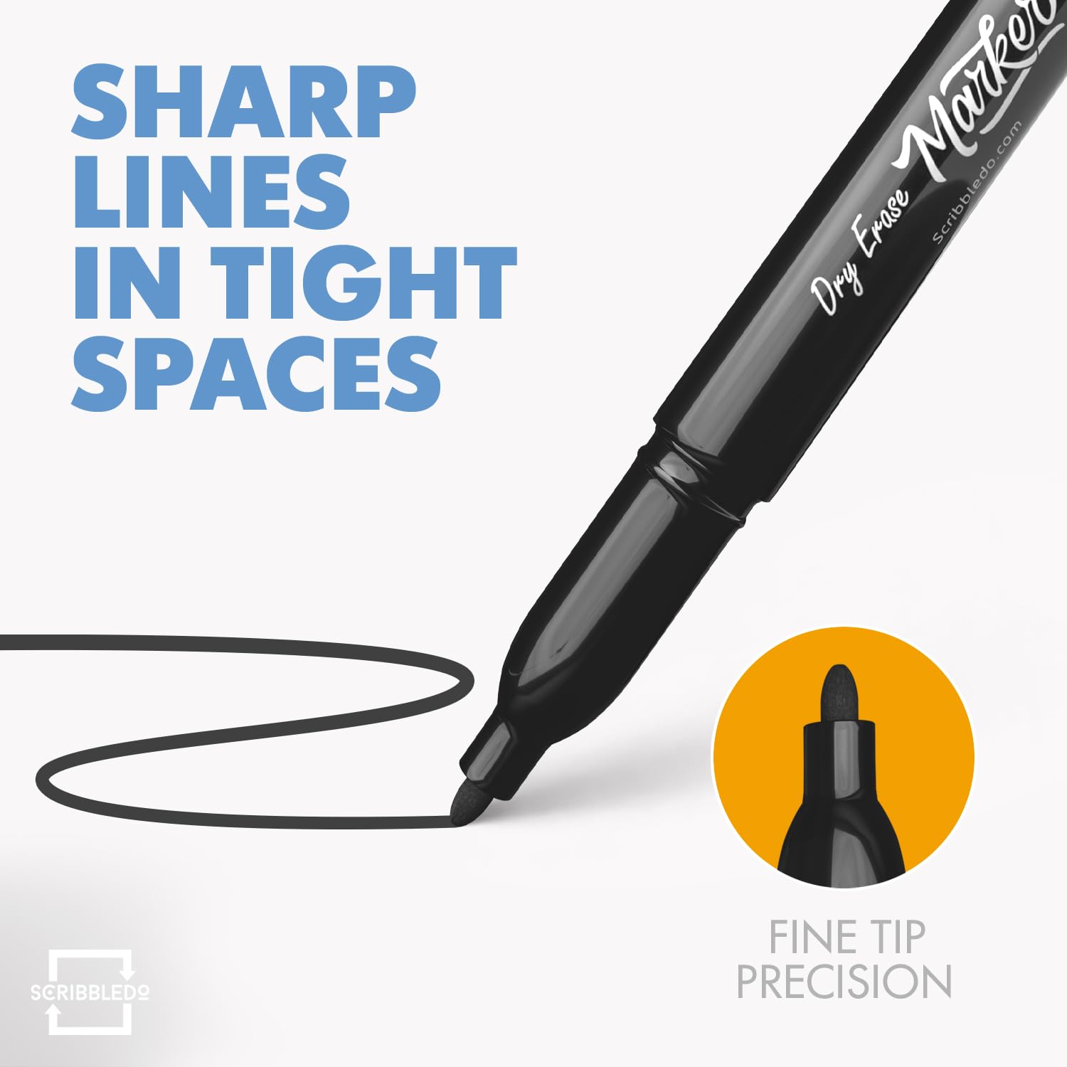 Scribbledo Whiteboard-Marker, feine Spitze, geruchsarm, mit Radiergummi, 4 Stück