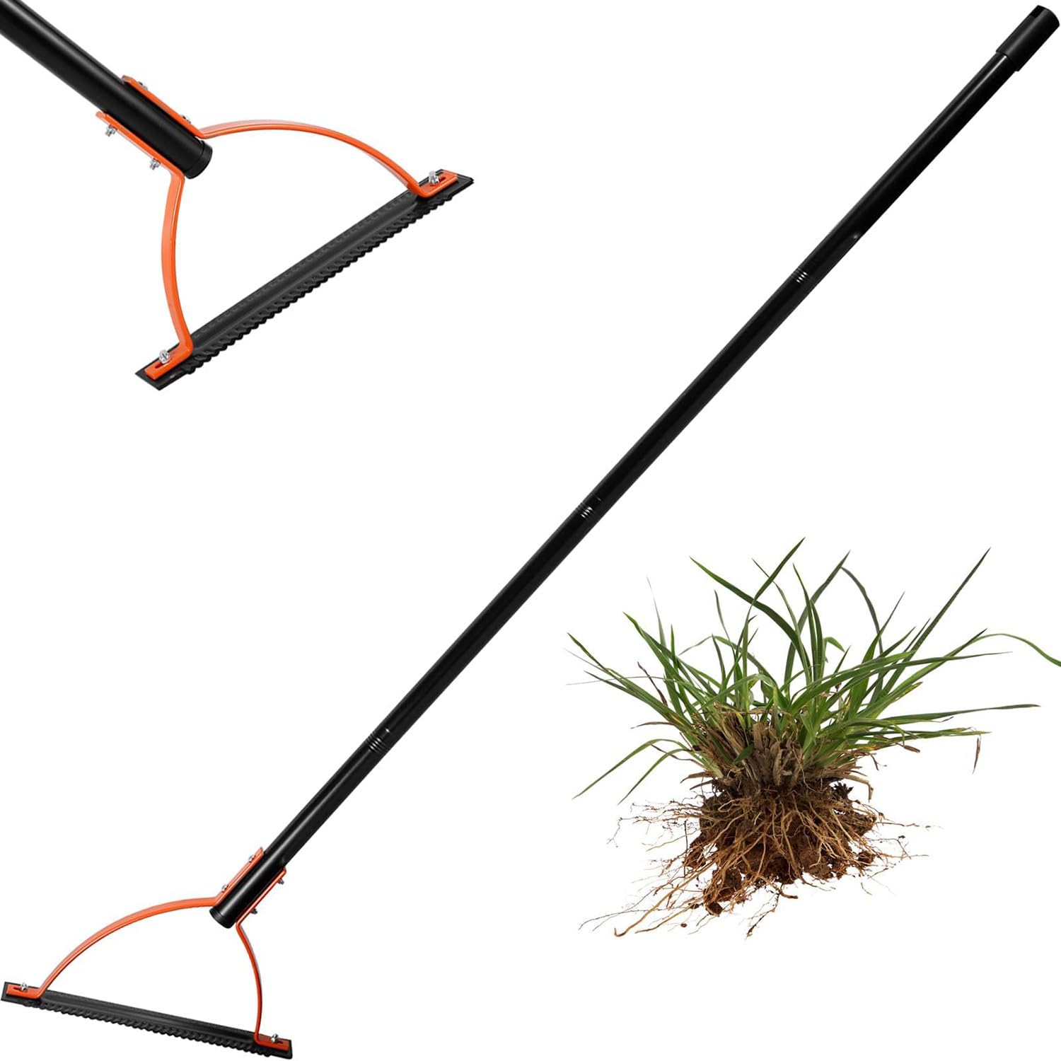 Frusta manuale da 152 cm, con manico lungo, con lama affilata seghettata a doppio bordo, lama in acciaio affilato, tagliaerba manuale per erbacce e zolle, frusta per erba da giardino