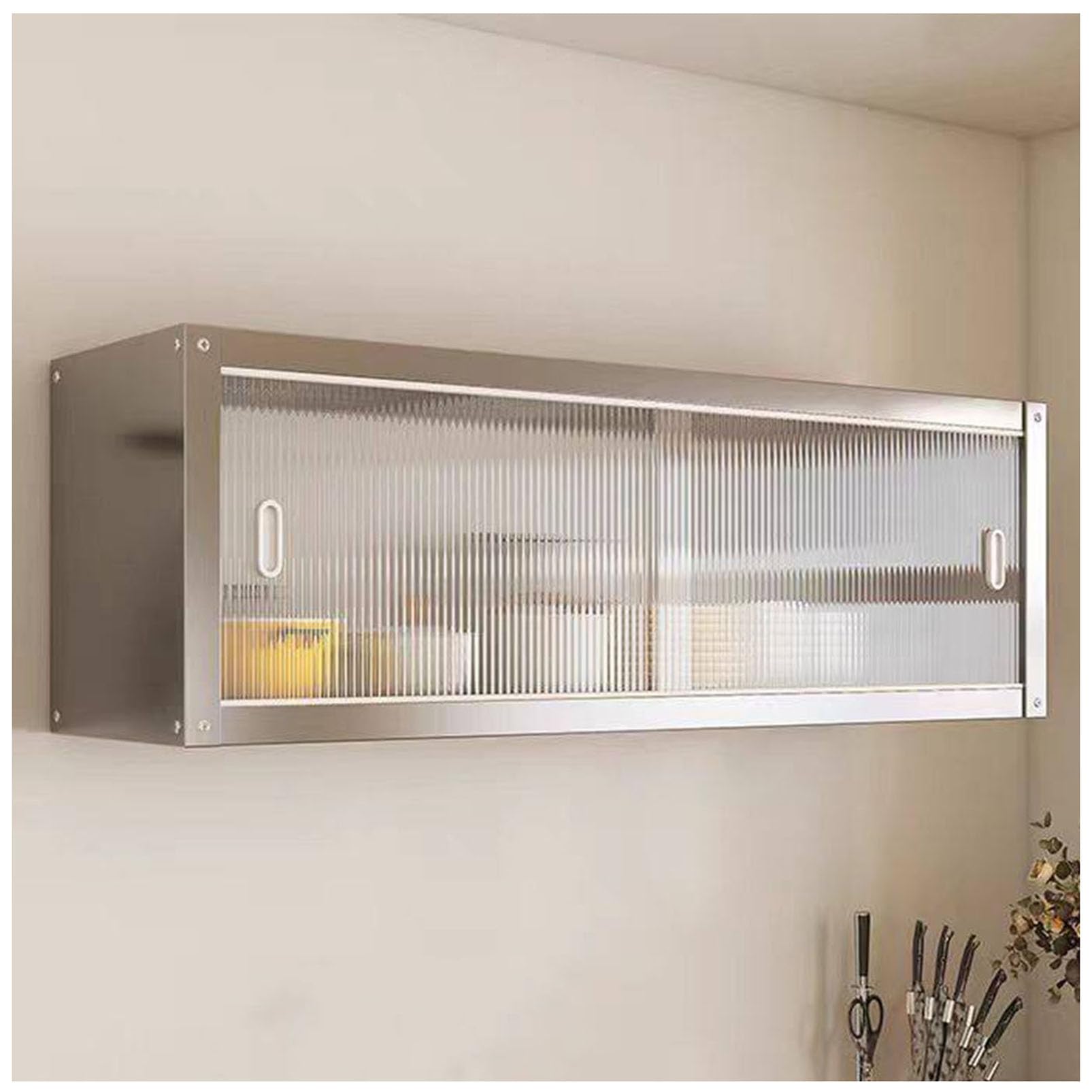 Armoire de Rangement Murale, Organisateur d'épices de Garde-Manger de Cuisine en Acier Inoxydable avec Portes, Armoire à Pharmacie de Salle de Bain