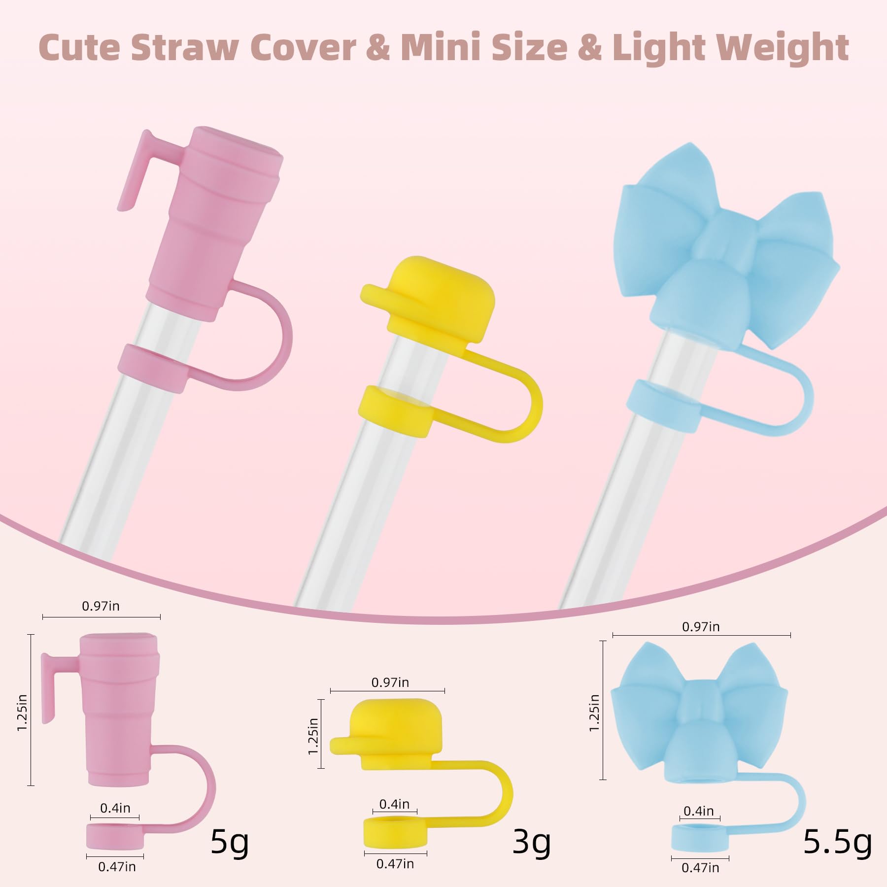 3 PCS Straw Cover Topper Silicone Spill Proof Stopper for 10mm/0.4in Straws Cute Straw Cover Cap 40oz 30oz Sippy cup Accessories Reusable Dust-Proof