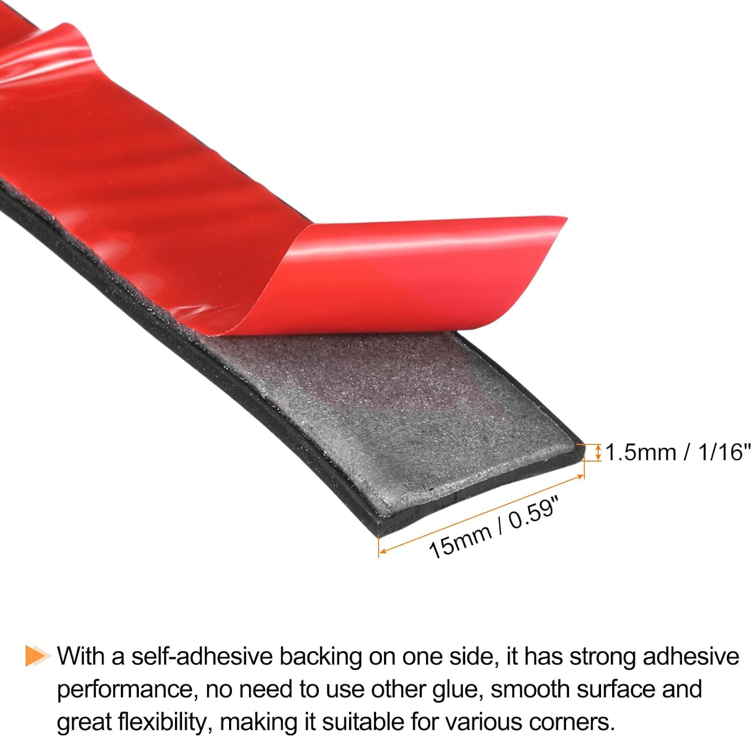 Adhesive Rubber Strips, 0.6" W x 1/16" T x 6'L Solid Neoprene Rubber Sheet Rolls with Adhesive Backing for DIY Gaskets Seals Pads Crafts