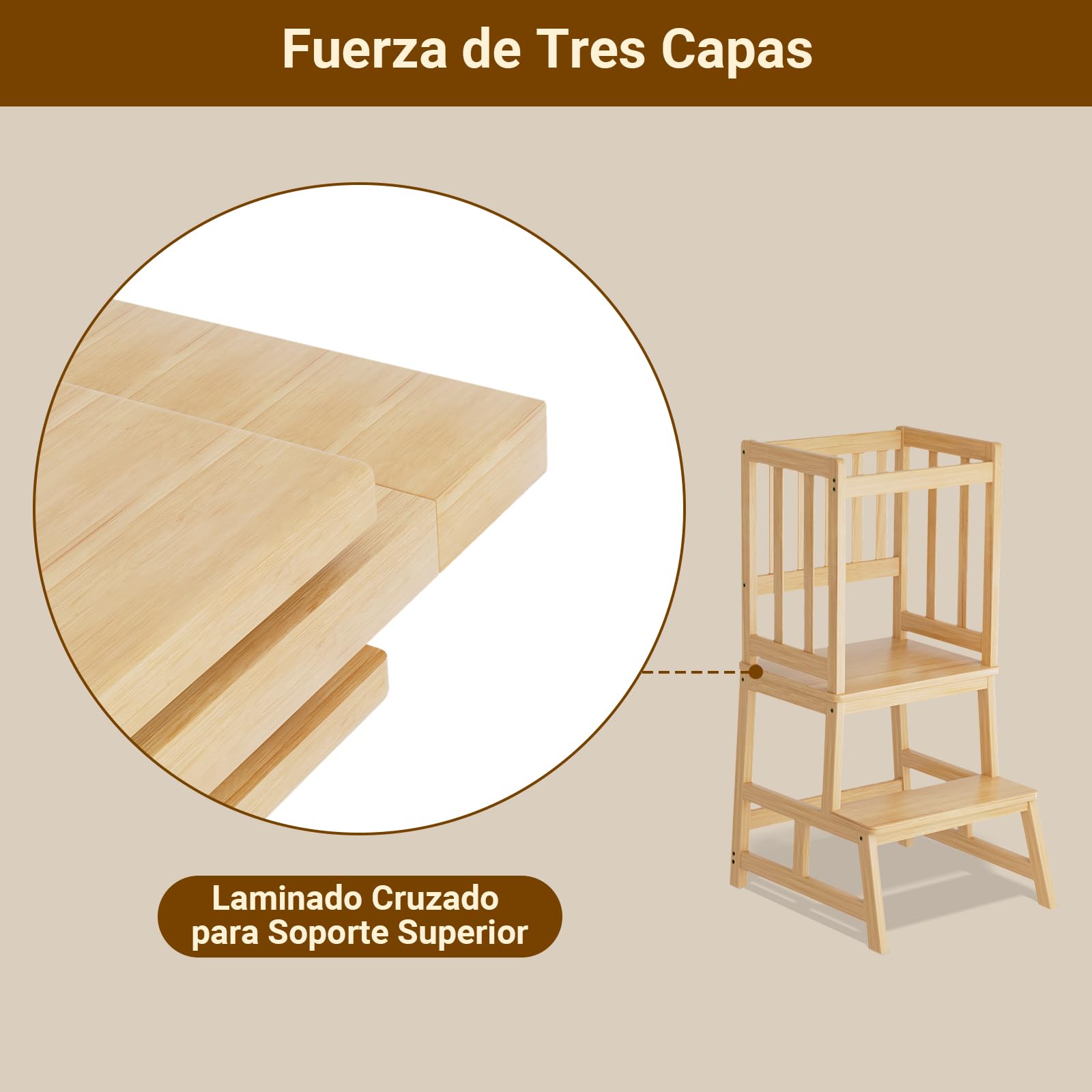 COSYLAND Torre de Aprendizaje Montessori para Bebés y Niños, Torre de Aprendizaje Infantil Certificada por CPC, Estructura Antivuelco Más Estable (Bambú Claro)