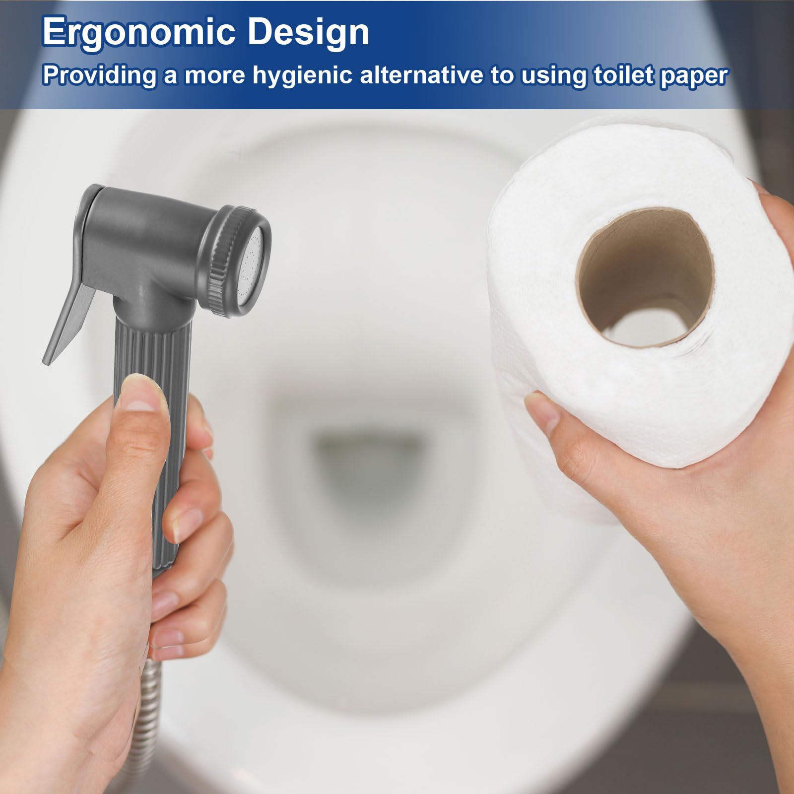 uxcell Handheld Bidet Sprayer Metal Black Adjustable Water Pressure Control Ergonomic Design Wide Application — view 4