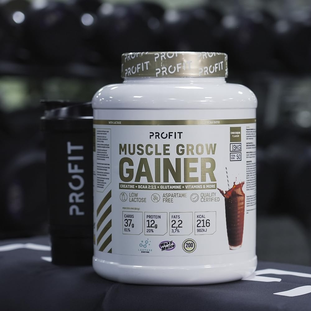 Muscle Grow Gainer - Ganador con carbohidratos y mezcla de proteínas para aumentar la masa muscular - 3000 gramos (3000, Chocolate)