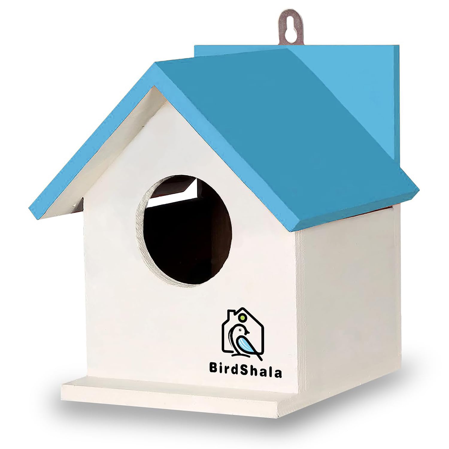 BIRDSHALA Bird House for Sparrow, Budgies & Finches with Air Ventilation and Mounting Hook (Blue, Medium)