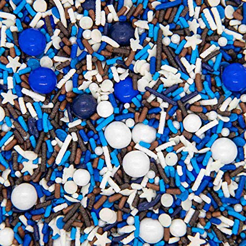 Blue Sprinkles for Cake Decorating with Brown Jimmies and White Sugar Pearl Sprinkles - Monster Cookie Sprinkles for Cupcake Decorating and Baking - Edible Birthday Sprinkles for Ice Cream and Donuts