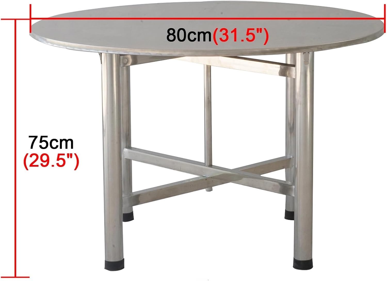Folding Stainless Steel Workbench Brushed/Embossed Round Kitchen Work Table Snap-on Design Reinforced Crossbeam Beneath Worktop Non-Slip Foot Pads