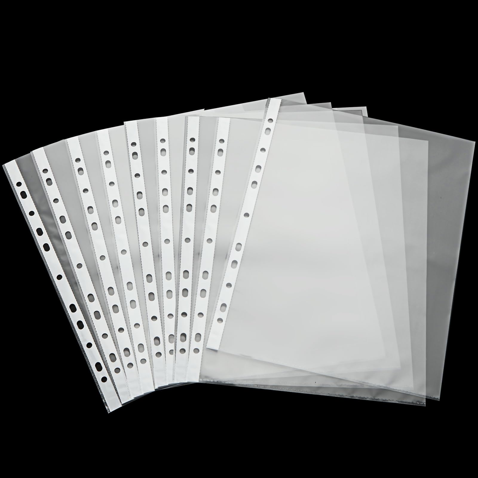 Lot de 100 pochettes transparentes A3, pochettes transparentes DIN A3, feuilles en plastique transparent, pochettes perforées en plastique transparent pour dossiers A3, documents, papiers