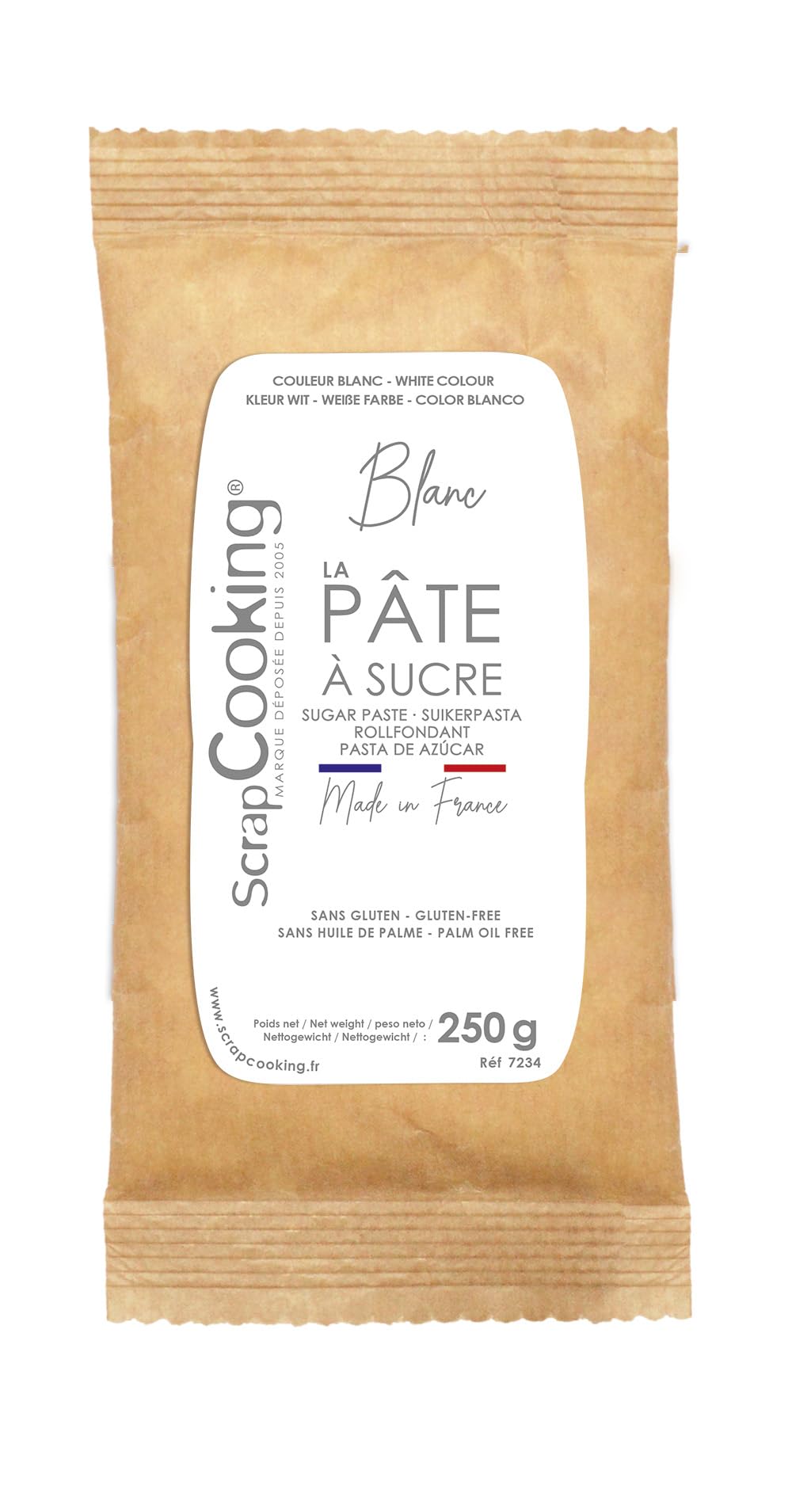 ScrapCooking - Pâte à Sucre Blanche 250 g - Pour Pâtisserie, Gâteaux - Fabriquée en France - Coloris Blanc - 7234