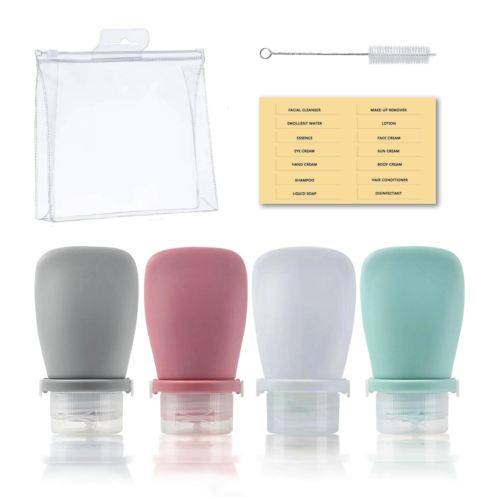 Silicone Travel Bottles Set for Toiletries Leak Proof Refillable Squeezable Containers Travel Containers 60ml(2oz) for Shampoo Conditioner Lotion Liquids Travel Containers with Storage Bag Tag