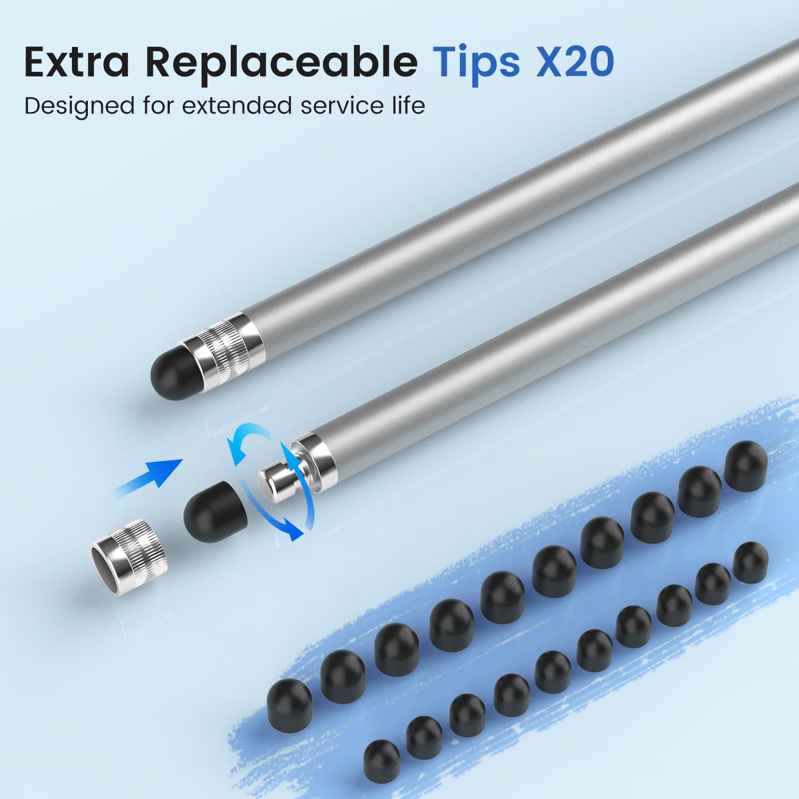 10 x Universal-Stylus, Eingabestift für Touchscreen, 2-in-1 hohe Präzision und Empfindlichkeit, Stylus-Stifte für iPhone/Android/iPad/Samsung/Smartphone und Tablets, mit 20 austauschbaren Gummispitzen