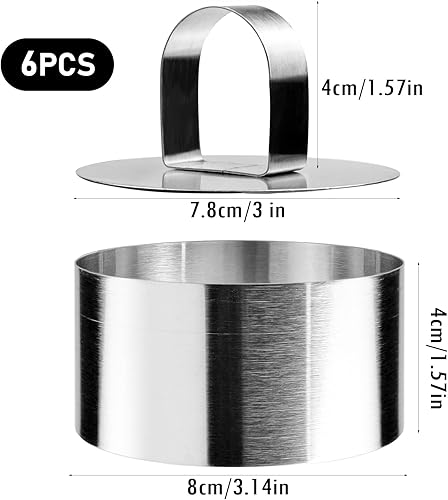 Miniatura 3 de Molde redondo de 6 piezas para anillos de pastel, molde de mousse de acero inoxidable de 3 pulgadas, molde para mini panqueques de pastelería y