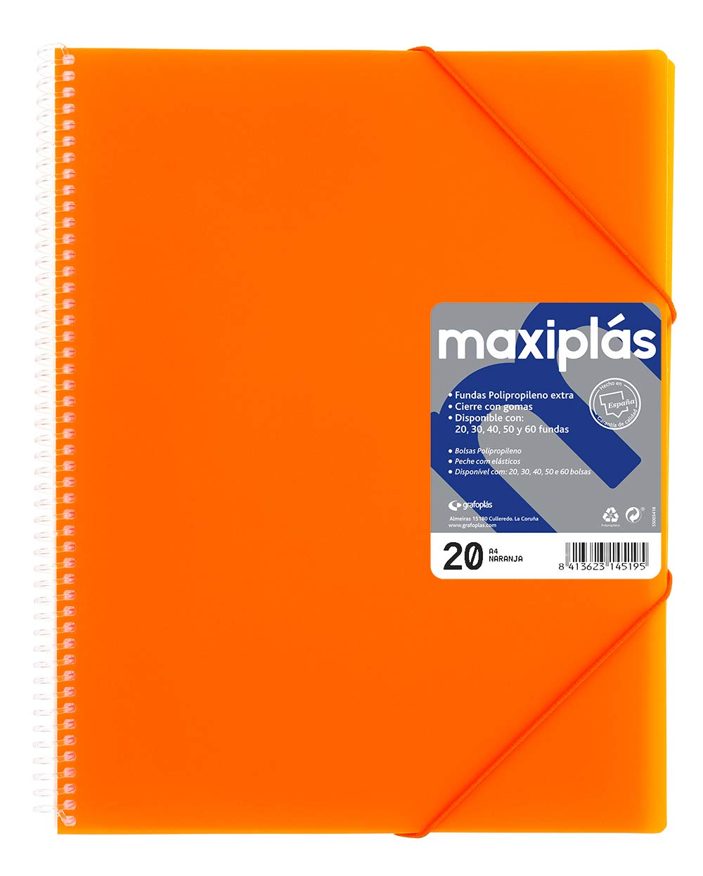 Grafoplas 1331140, Cartella con 30 buste, formato A4, copertina PP, Arancio