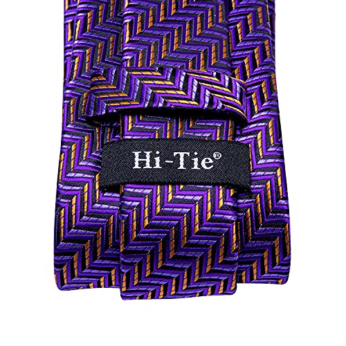 Image of Hi-Tie Men Silk Ties Set with Flower Lapel Pin Necktie Pocket Square Cufflinks for Tuxedo Wedding Business