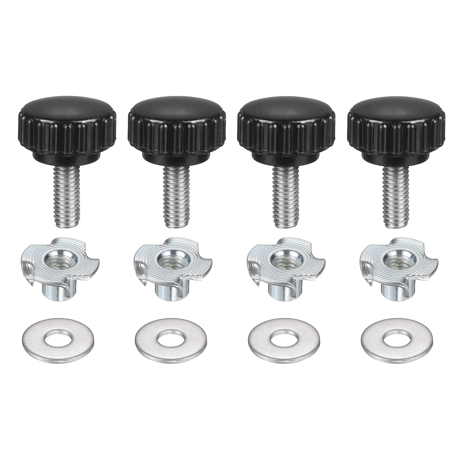 sourcing map 4 Pcs M6 x 16mm Knurled Clamping Knobs 22mm Head with Washers & T-Nuts
