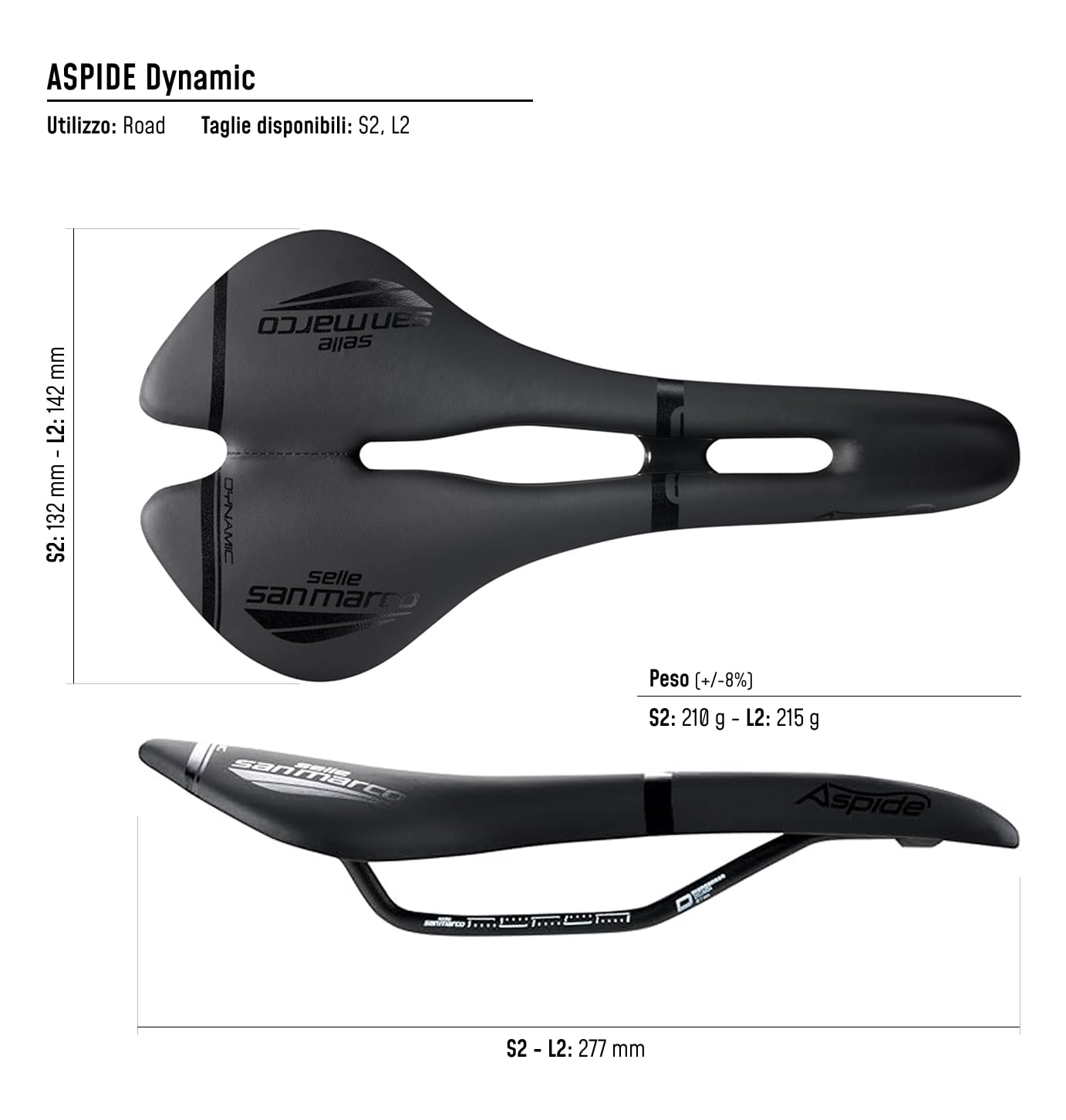 Selle San Marco ASPIDE Dynamic - Sella Bicicletta da Strada, Bici da Corsa, Telaio in Manganese e Scocca con Fibre di Carbonio