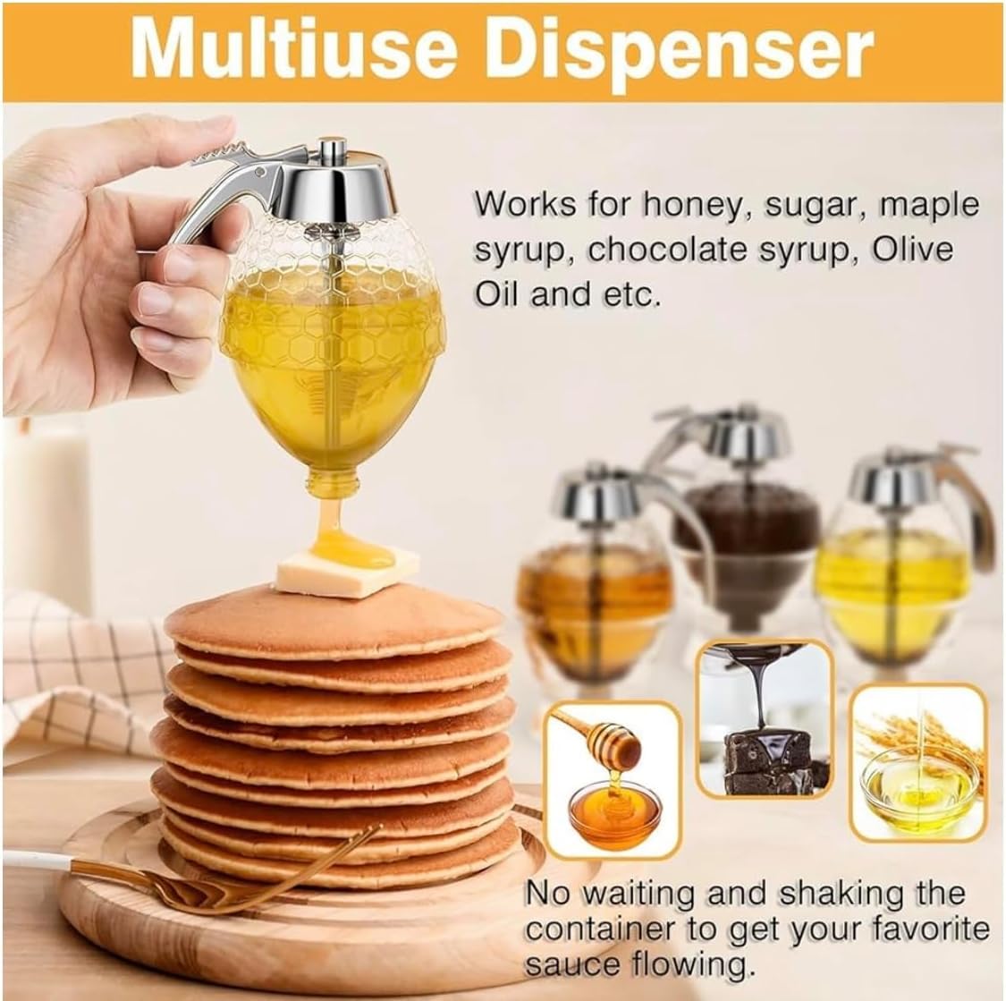 Portible Acrylic Honey Dispenser Jar - No Drip Design, Elegant Honeycomb Shape With Lid | Durable Acrylic & ABS For Honey & Syrup (1, Honey Comb),Multicolor 3
