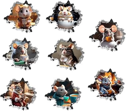 SUPERDANT 3D Mouse Hole Realistic Wall Sticker Mouse Coffee Decal Kids Room Wall Decor Sticker Funny Animal Peel and Stick Stickers Decal for Children Room Kitchen Home Bedroom Classroom