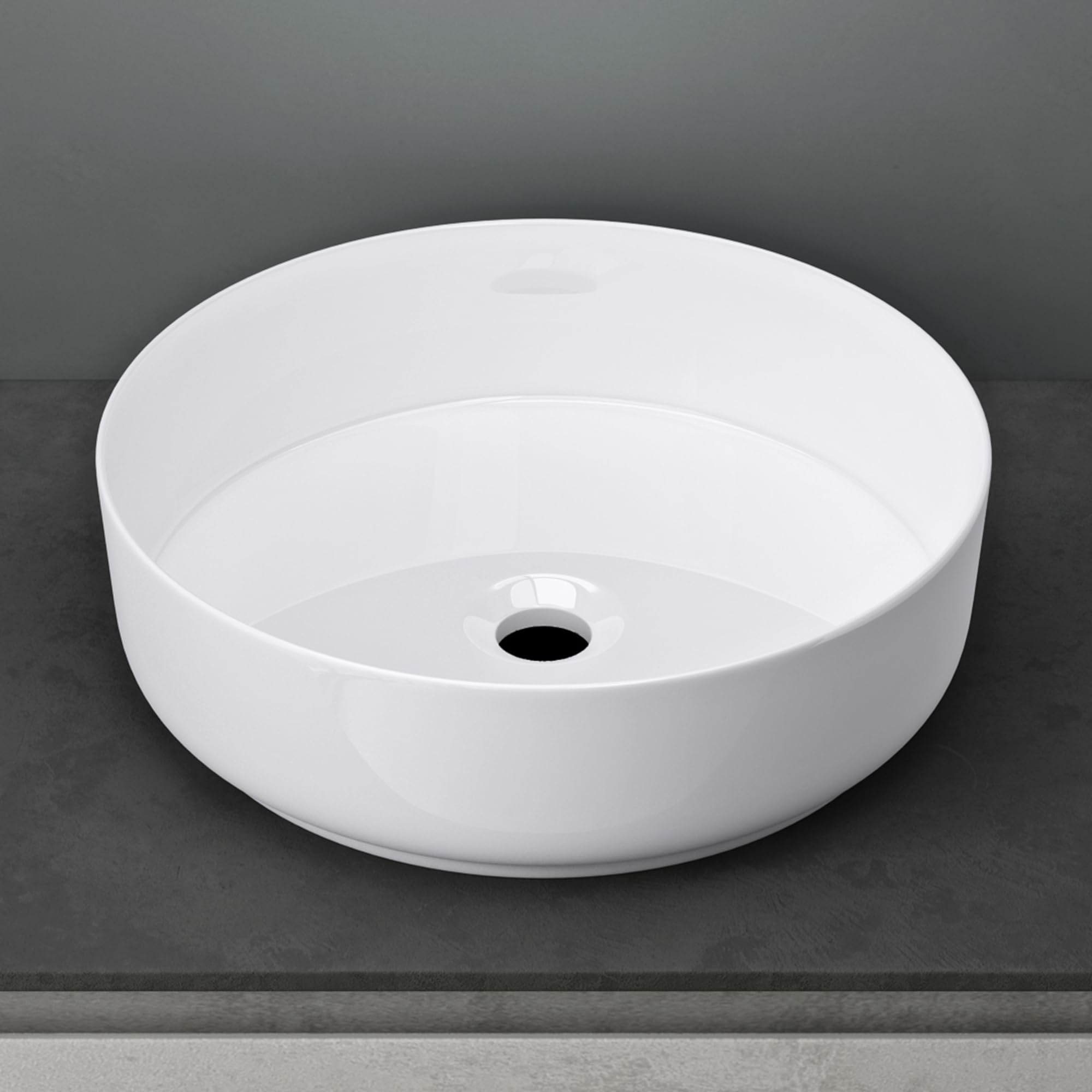 Mai & Mai Lavabo sobre Encimera Lavabo Baño | Redondo | Blanco Brillante | Cerámica | 31x31x11cm | sin Orificio para Grifo sin Rebosadero | Brüssel203