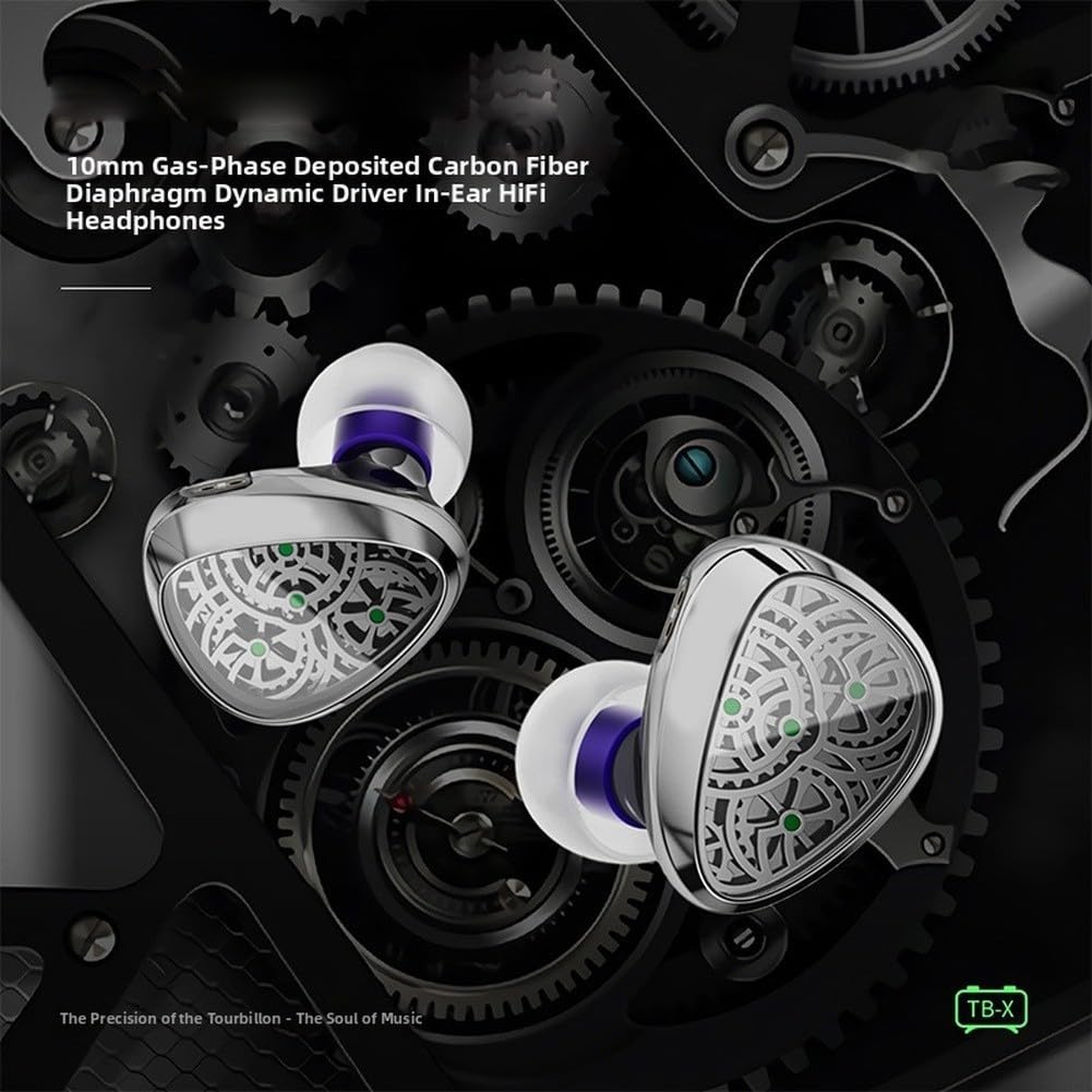 KBEAR Tourbillon-X - Auriculares de alta fidelidad dinámicos de fibra de carbono de 10 mm, con cable, sonido único de alta calidad, audio inmersivo, música para juegos (plata 3.5)