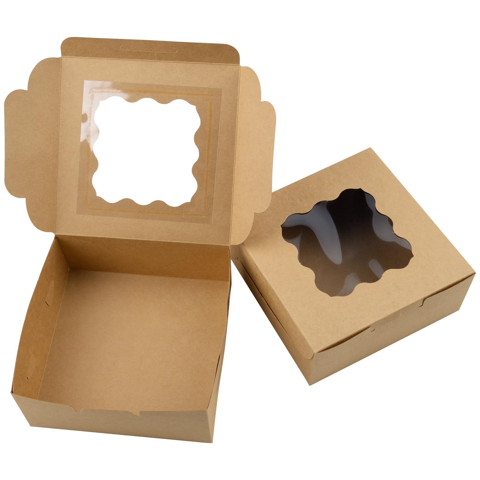 Scatola Quadrate per Dolci da 20 Pezzi, Scatola Confezione Regalo Kraft con Finestra Trasparente, 6x6x2,5 pollici /15,3 x 15,3 x 6,35 cm, Scatole per Torte, Pasticceria, Scatole Natalizie