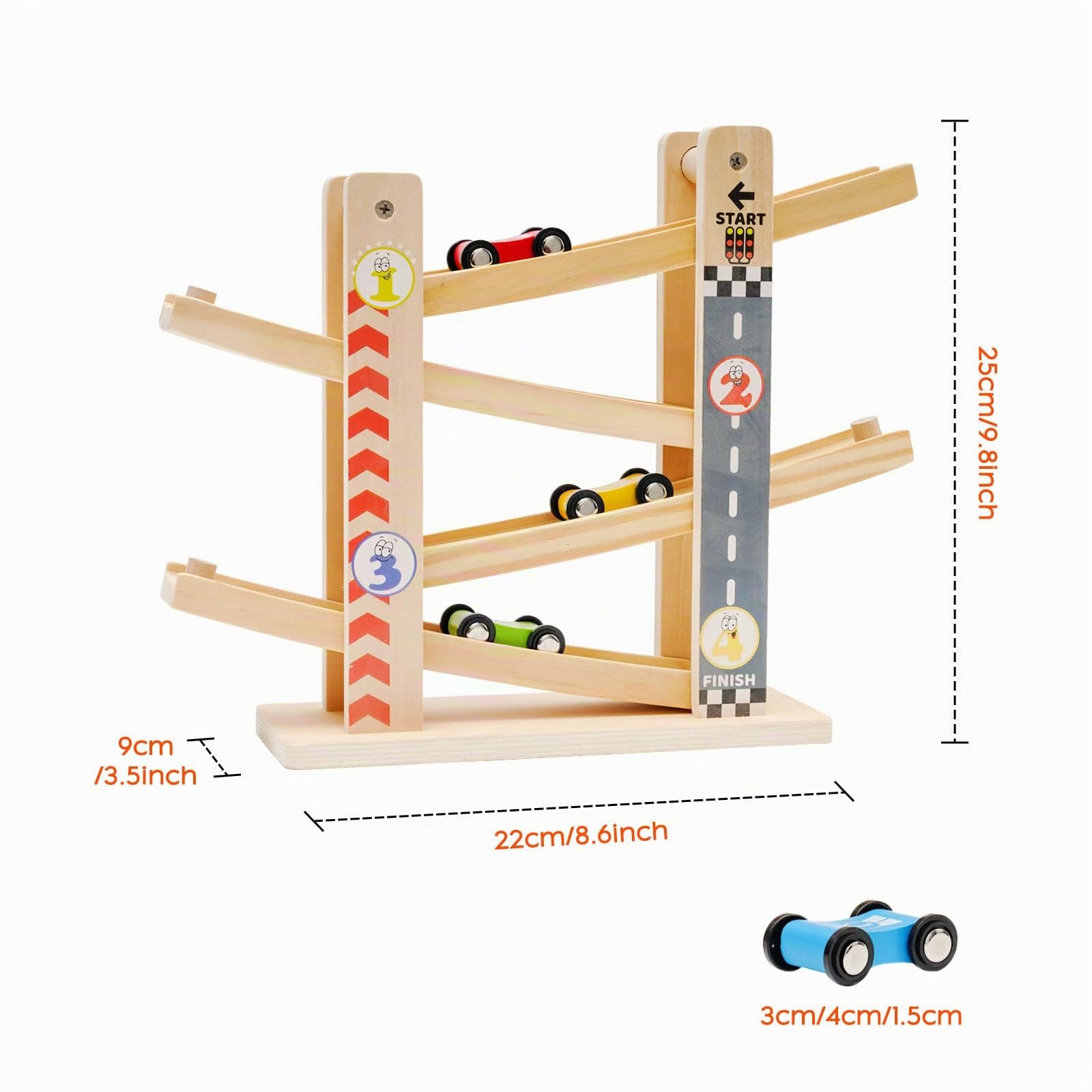 Rampas para Coches de Madera | Tobogán de Coche en Zigzag | Parking Garaje Coches Juguetes | Juguetes para Niños Pequeños Pista de Carreras de Madera con 4 Coches | Regalos de Niño de 3 4 Años (City)