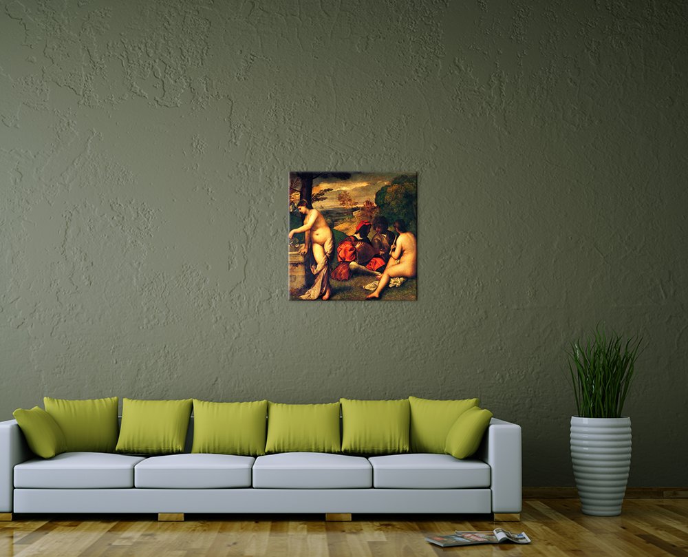 Bilderdepot24 Bild auf Leinwand | Tizian Ländliches Konzert in 80x80 cm als Wandbild | Wand-deko Dekoration Wohnung alte Meister | 180297-80x80
