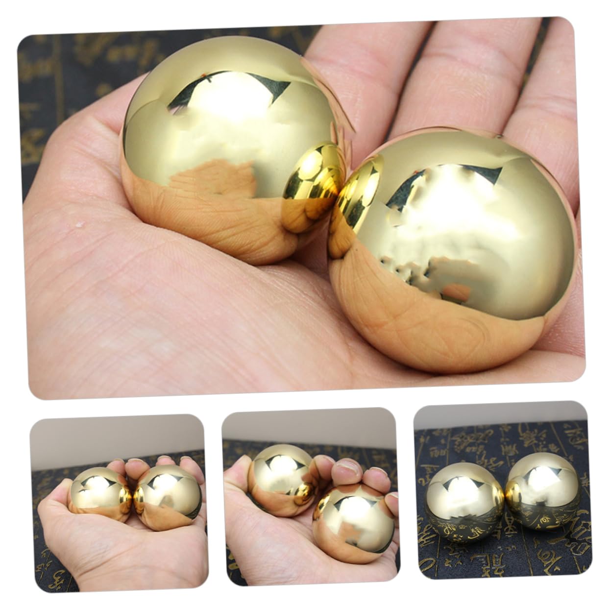 Handmassagebälle 1 Paar aus Messing, Goldene Handrollkugeln