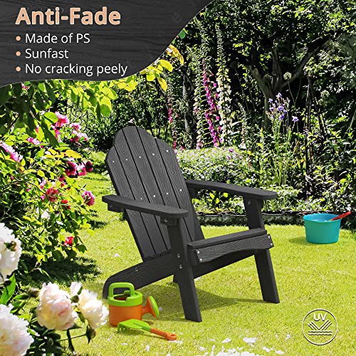 Lue Bona Kids Adirondack Chair, Black Poly Lumber Plastic Adirondack Chair, Toddler Adirondack Chair Weather Resistant, Kids Outdoor Patio Adirondack Lounge Chair For Fire Pit, Balcony, Backyard #TOP2